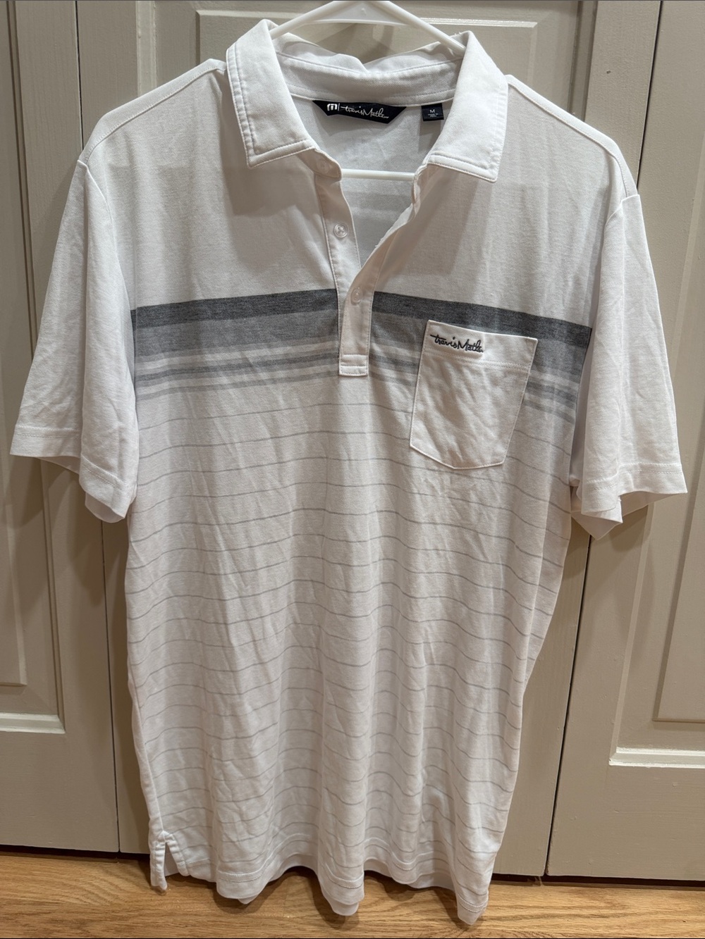 Tommy Bahama White Polo with Gray Stripe Detail